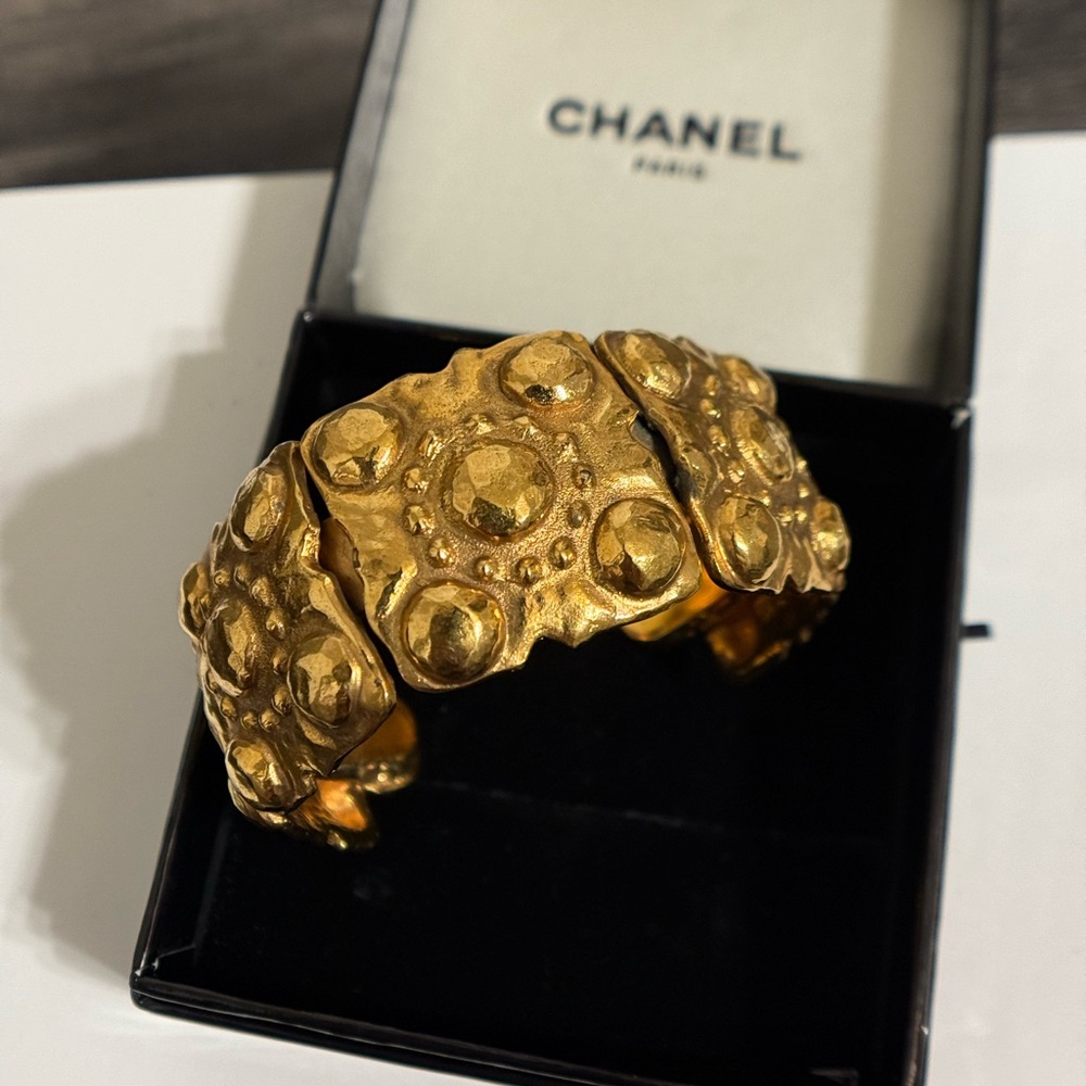 Chanel Vintage Gold Textured Cuff Bracelet